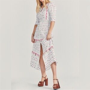 LOVESHACK FANCY Flora Dress white/pink floral embroidered dress sz 00